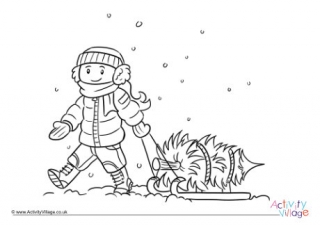 Bringing Home The Christmas Tree Colouring Page