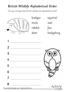 British Wildlife Worksheets