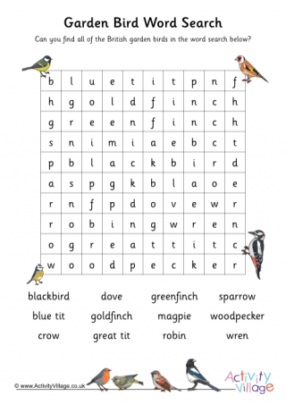 British Garden Bird Word Search