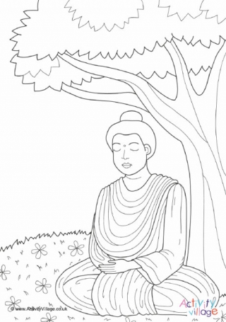 Buddha Under Bodhi Tree Colouring Page
