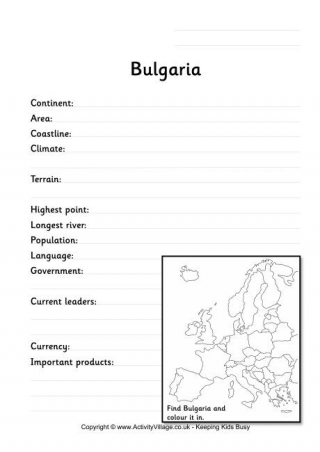 Bulgaria Fact Worksheet