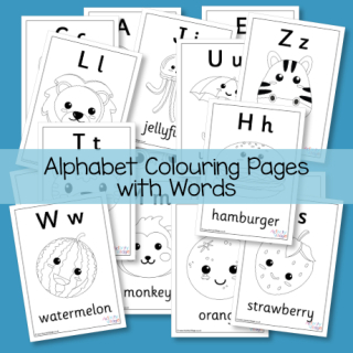 All Alphabet Colouring Pages with Words