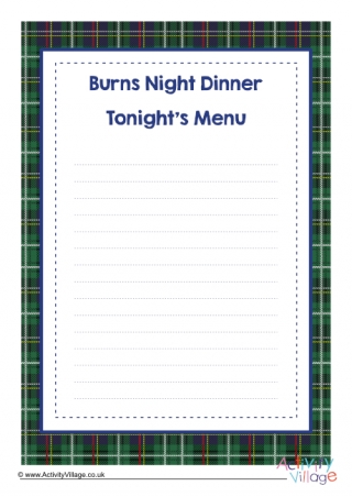 Burns Night Dinner Worksheet