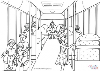 Bus Scene with Masks Colouring Page
