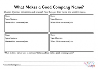 Business Name Research Worksheet