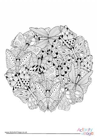 Butterflies circle colouring page