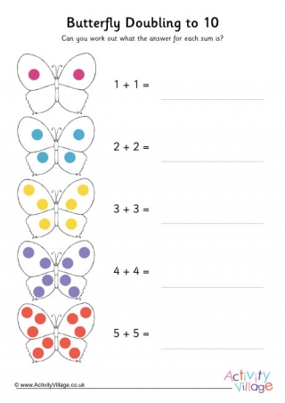 Butterfly Doubling to 10 Worksheet