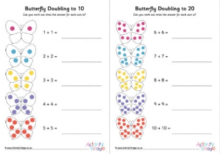 Butterfly Doubling to 20 Worksheet