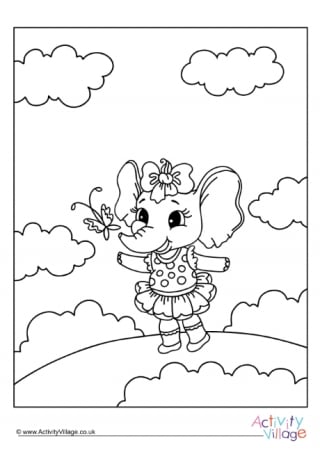 Butterfly Elephant Colouring Page 2