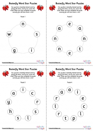 Butterfly Word Star Puzzles