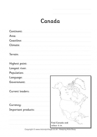 Canada Fact Worksheet