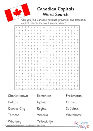 Canadian Capitals Word Search