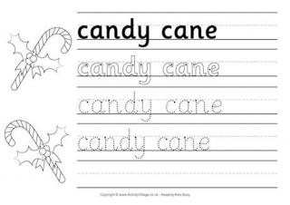 Candy Cane Handwriting Worksheet