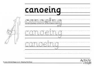 Canoeing Handwriting Worksheet
