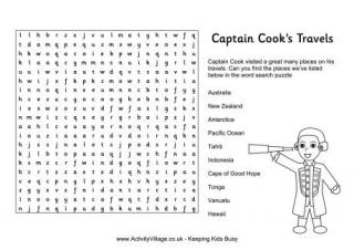 Captain Cook's Travels Word Search