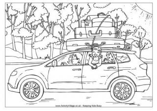 Car Trip Colouring Page