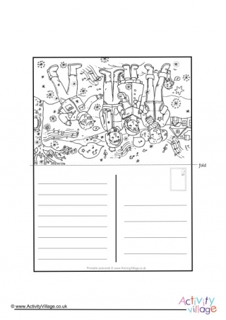 Carol Singers Colouring Postcard