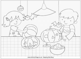Carving Jack O Lanterns Colouring Page