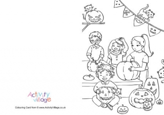 Carving Pumpkins Colouring Card