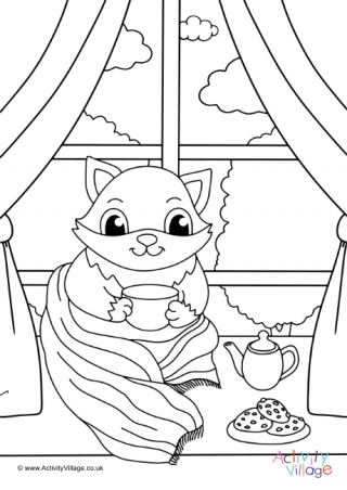 Cat on the Windowsill Colouring Page