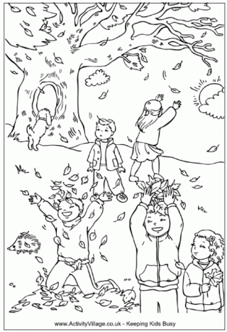 Catching Leaves Colouring Page
