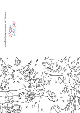 Catching Leaves Colouring Card