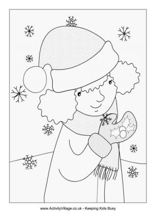 Catching Snowflakes Colouring Page