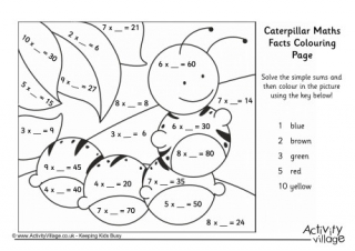 Caterpillar Maths Facts Colouring Page