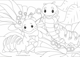 Caterpillars Scene Colouring Page