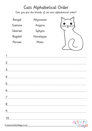 Cats Alphabetical Order Worksheet