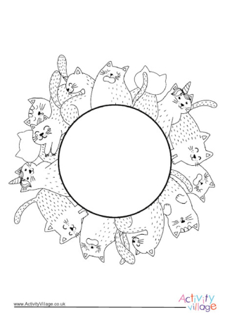 Cats Border Colouring Page