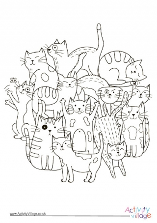 Cats Circle Colouring Page 1