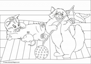 Cats Scene Colouring Page