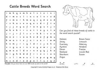 Cattle Breeds Word Search