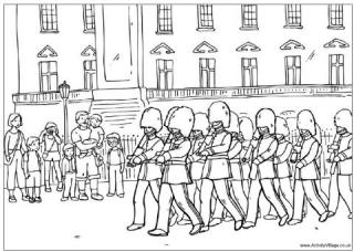 Changing Guard At Buckingham Palace Colouring Page