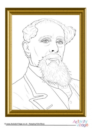 Charles Dickens Framed Portrait Colouring Page