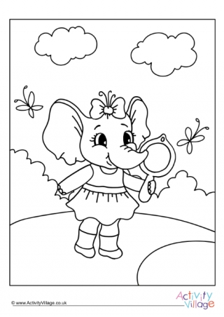 Chasing Butterflies Elephant Colouring Page 