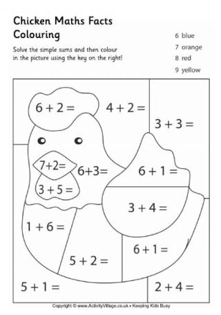 Chicken Maths Facts Colouring Page