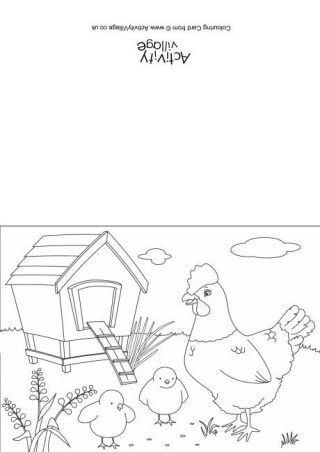 Chickens Scene Colouring Card