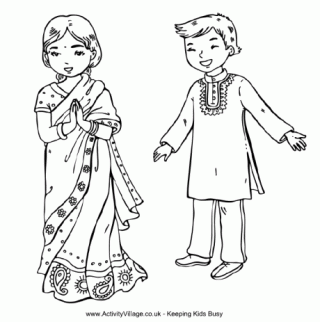 Indian Children Colouring Page