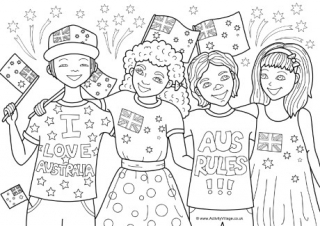Children Celebrating Australia Day Colouring Page