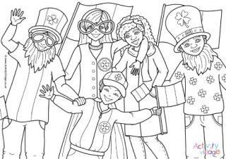 Children Celebrating St Patrick's Day Colouring Page