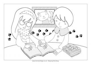 Children Reading Braille Colouring Page