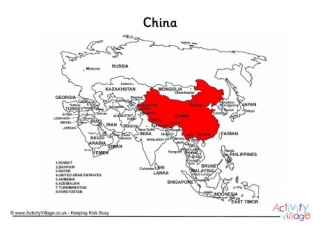 China on Map of Asia
