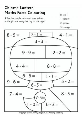Chinese Lantern Maths Facts Colouring Page