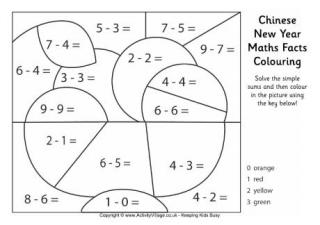 Chinese New Year Maths Facts Colouring Page