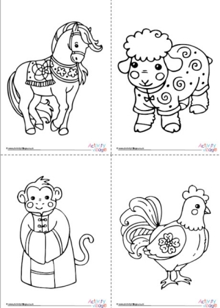 Chinese New Year Zodiac Animals Colouring Pages