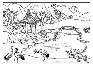 Chinese Scene Colouring Page