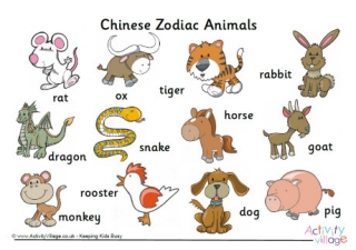Chinese Zodiac Animals Word Mat
