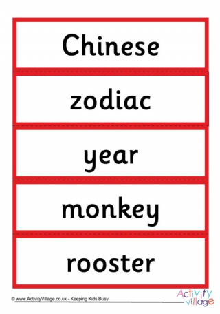 Chinese Zodiac Word Cards